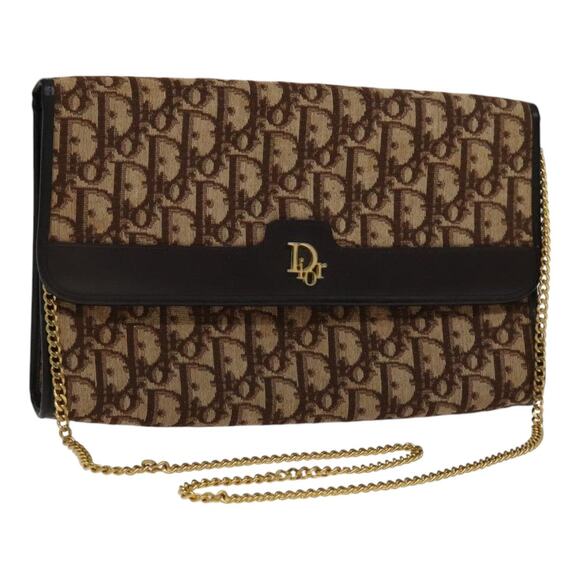 DIOR Trotter Canvas Chain Shoulder Bag Gold Brown - Picture 1 of 12